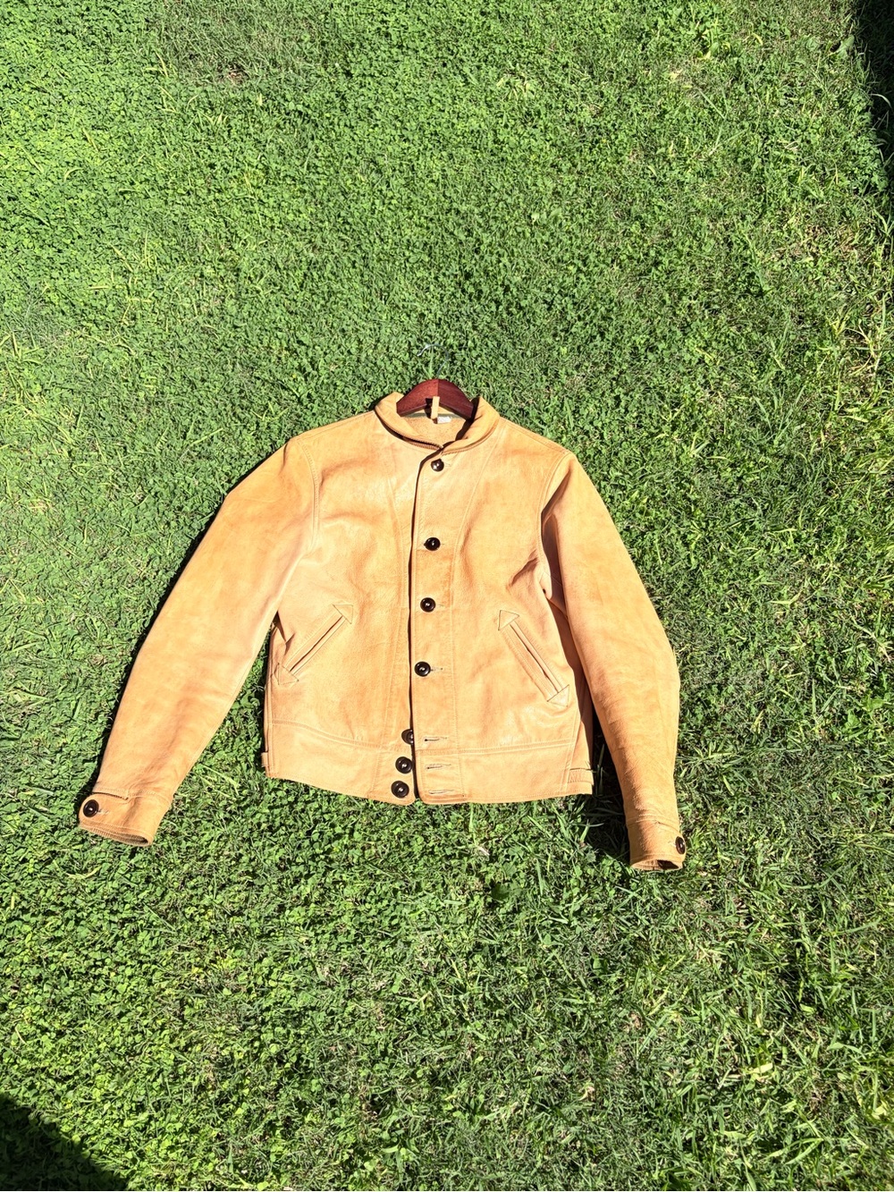 Men's Tan Leather Button-Front Jacket